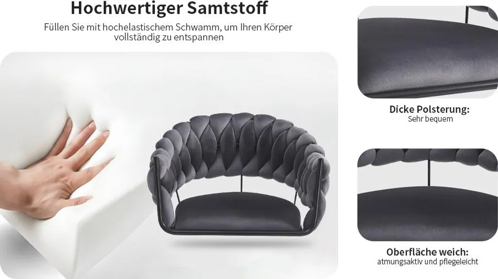 Chaise de luxe légère pour salon et coiffeuse en velours gris moderne - 10