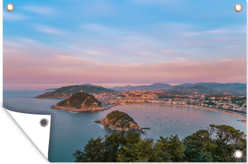 MuchoWow 90x60 cm Outdoor-Poster Gartendeko Sichtschutz Garten Poster für den Garten Blick auf die Bucht La Concha von San Sebastian in Spanien