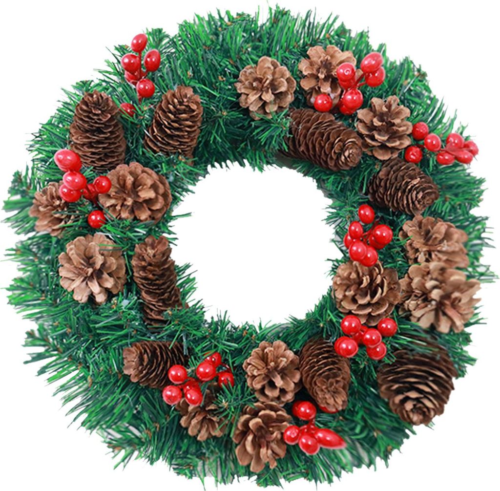 12-Zoll-Weihnachtskranz mit Tannenzapfen rote Früchte fröhliche Weihnachten hängende Girlande künstliche Kranz für Haustür Wand Party-Dekoration