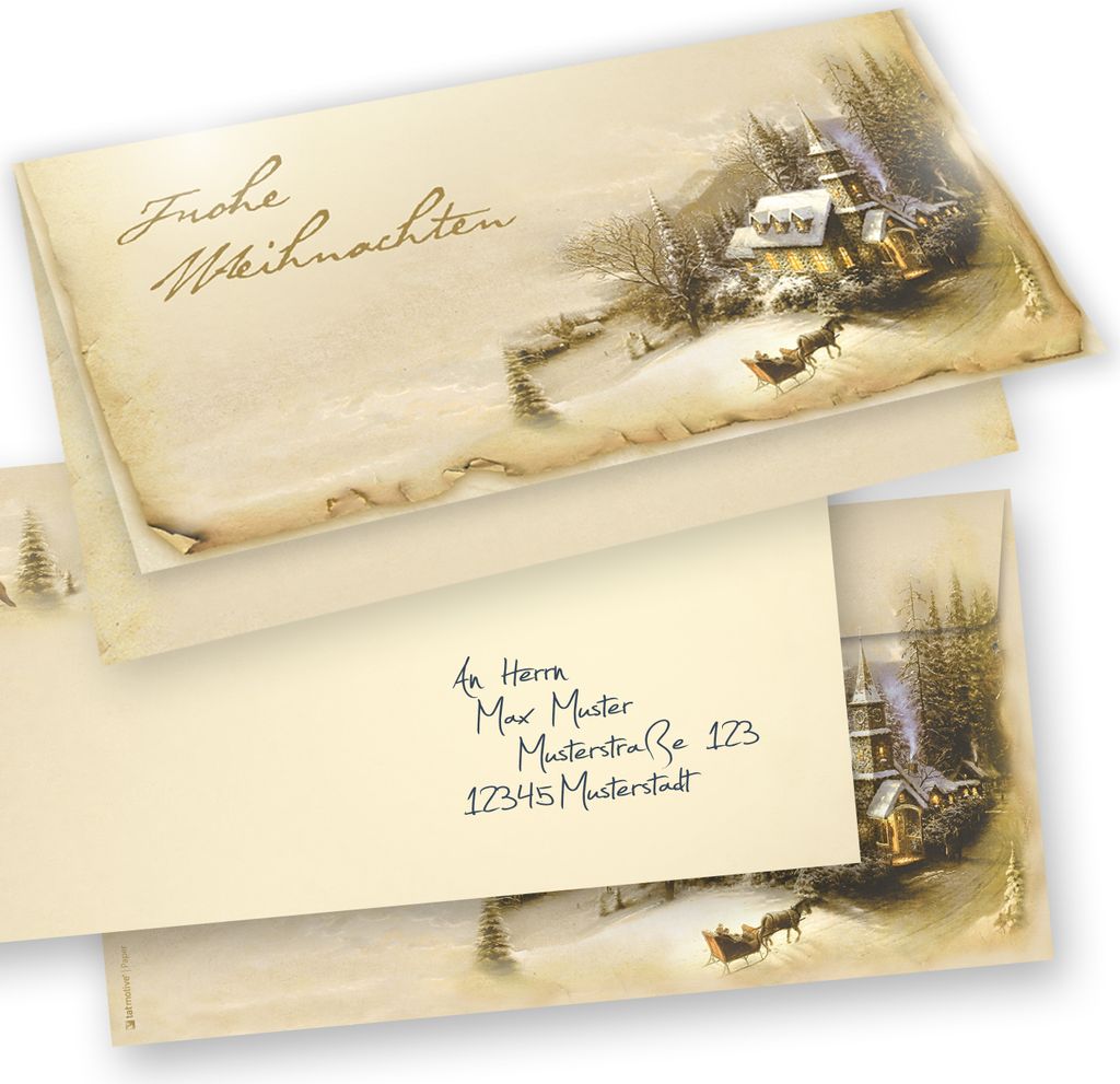 WINTERIDYLLE Weihnachtskarten mit Umschlag Set 15er SET Klappkarten DIN lang Nostalgie