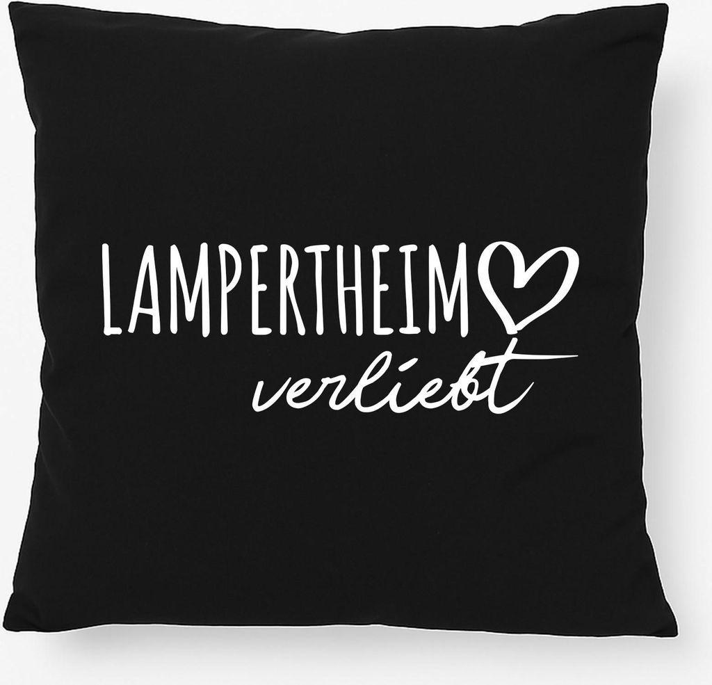 Huuraa Kissen Lampertheim verliebt 40x40cm mit Füllung Black Baumwolle Dekokissen Geschenkidee
