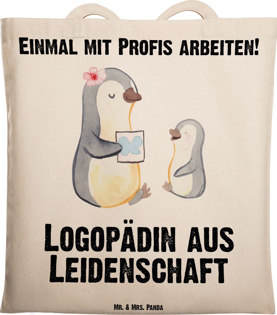 Mr. & Mrs. Panda Tote Bag Logopädin Leidenschaft - Transparent - Geschenk, Tasche, Schultasche, Studium, Ausbildung, Lustig, Laptoptasche, Stoffbe...