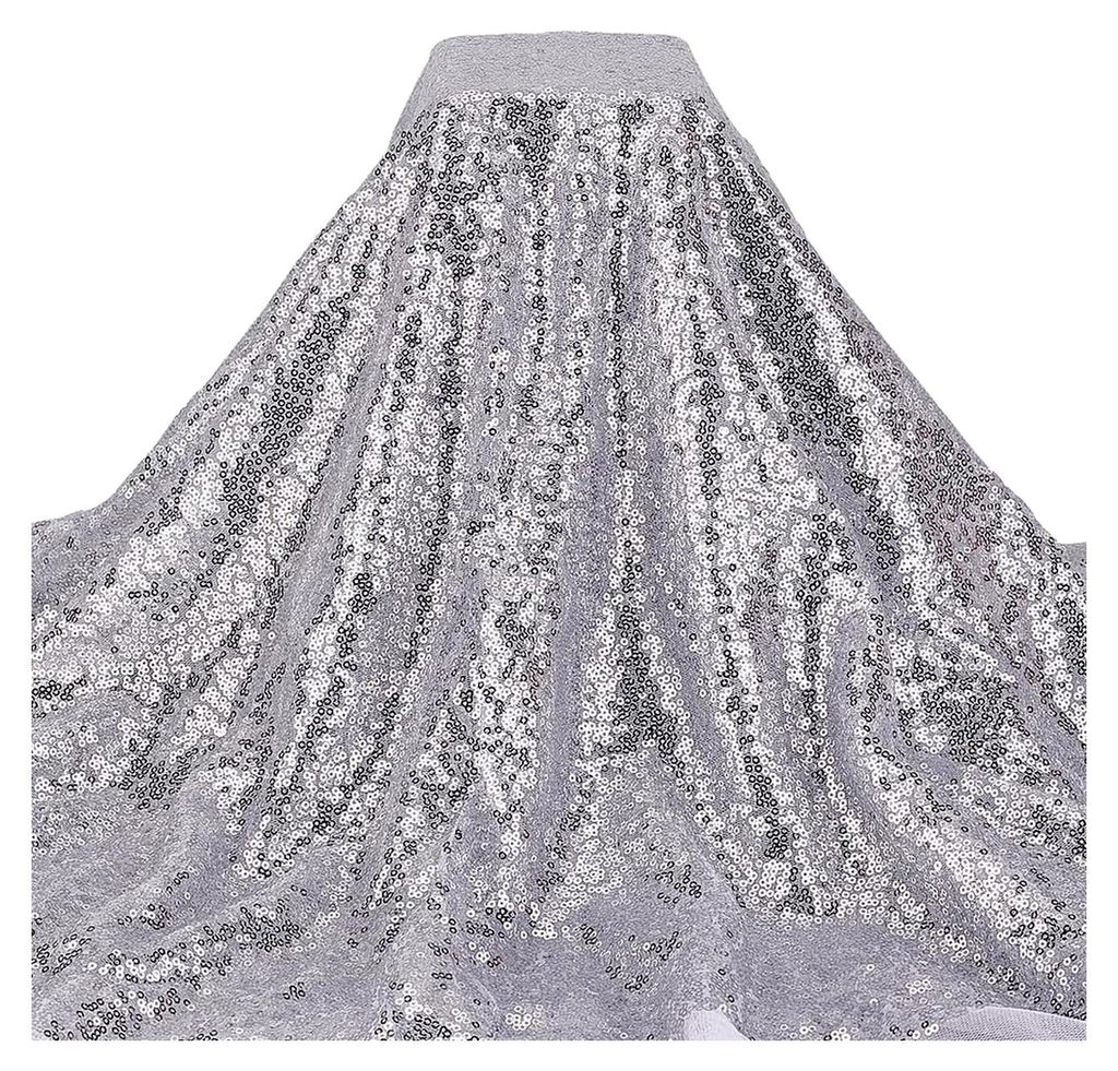 2m Silberner Paillettenstoff pro Yard, 1,2m breit, 3mm Glitzerstoff, dichteres Netz, kleiner Meerjungfrauenstoff, glitzernder Polyesterstoff für K...