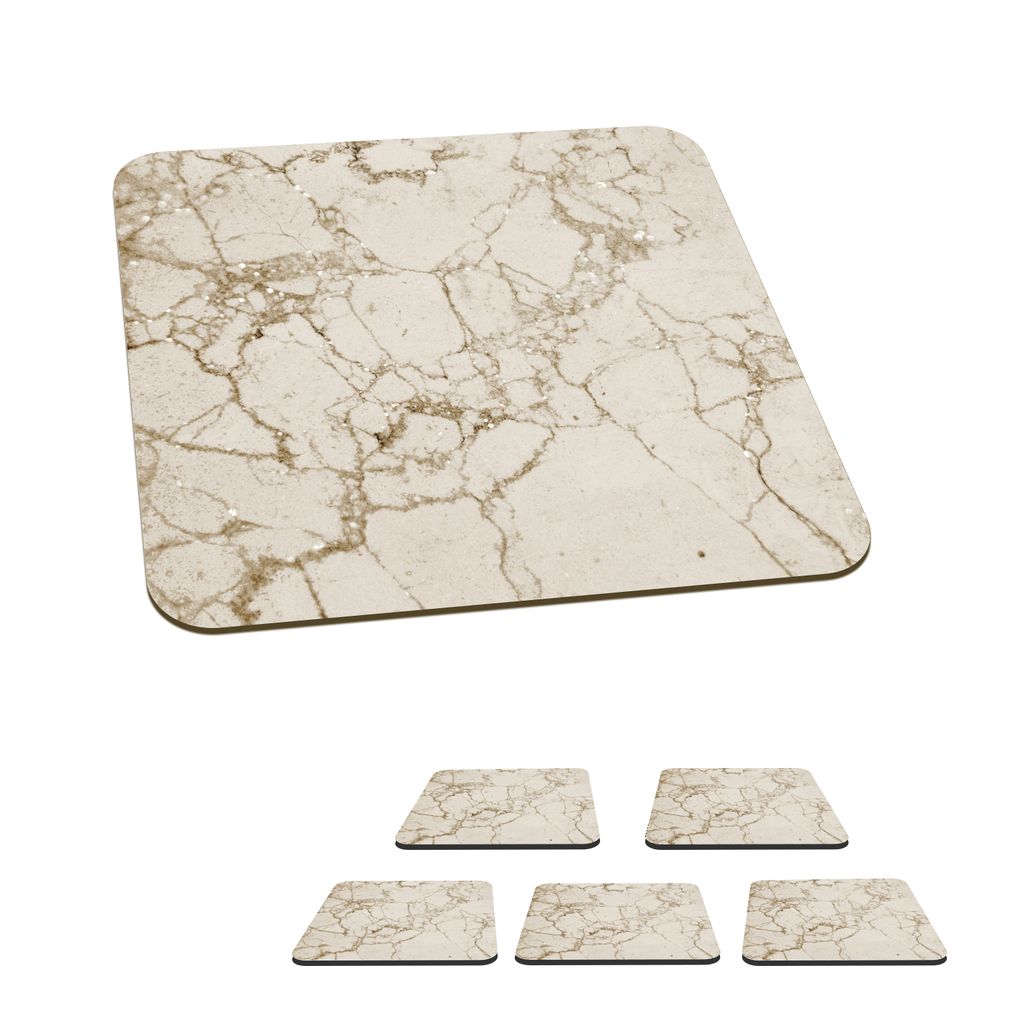 KitchenYeah Glasuntersetzer Quadratisch 6er Set Marmor - Weiß - Beige 10x10 cm Untersetzer für Gläser - Getränkeuntersetzer - Tischplattensc...