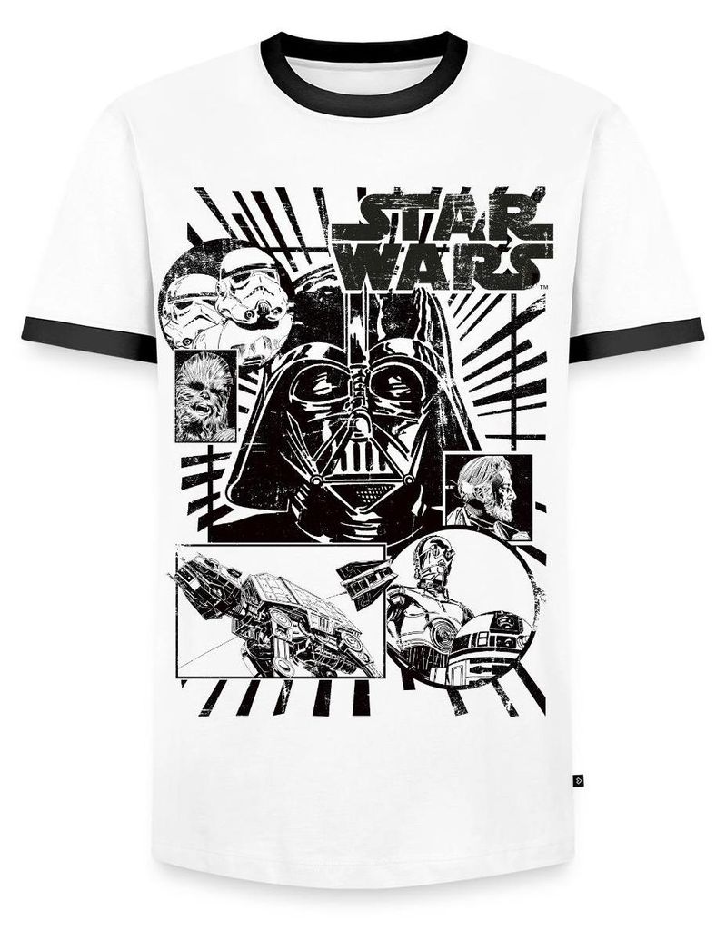 Star Wars Charaktere Darth Vader Chewbacca C3PO Männer Kontrast T-Shirt, L, Weiß/Schwarz