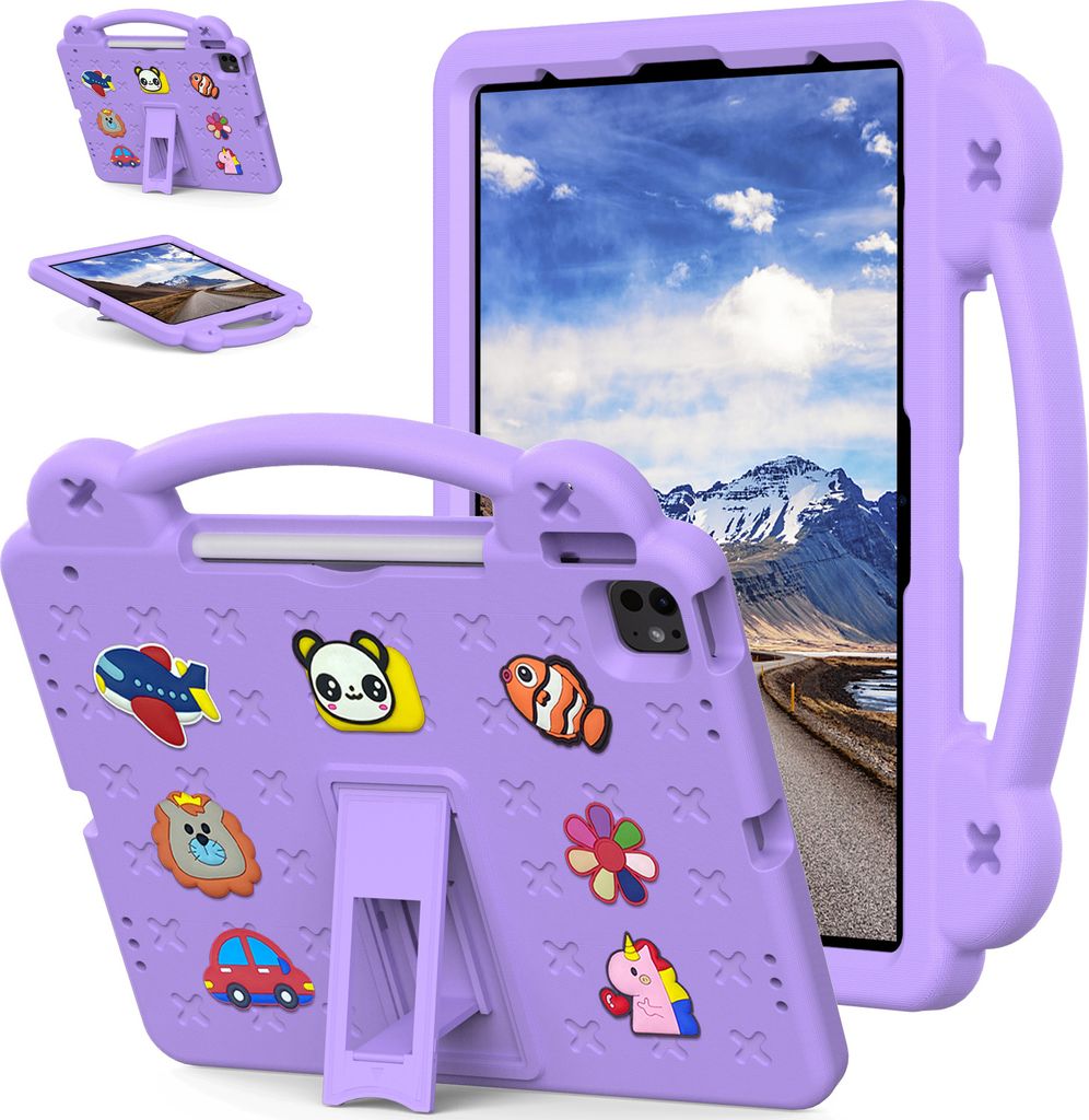 Schutzhülle für iPad Air 13 (2025) 13‐Zoll (M3) Niedliche Hülle für Kinder, Stoßfest mit Griff Ständer Lila