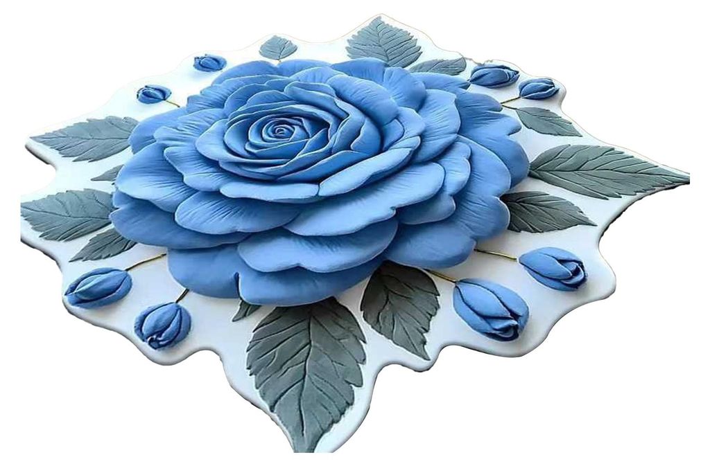 Badematte mit 3D-Blumenmuster, wasserabweisend, rutschfeste Unterseite, hochdichte Kristall-Samt-Badematte E