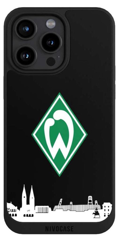 NIVOCASE Handyhülle für Apple iPhone 15 Pro Max Hülle NIVOpure Case Schwarz Offizielles Lizenzprodukt SV Werder Bremen Skyline