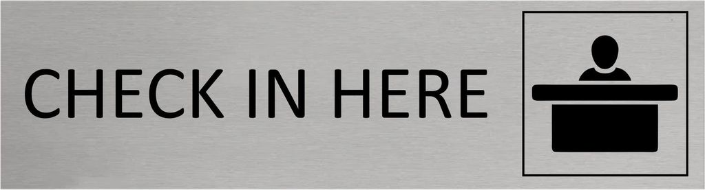 CombiCraft Aluminium Türschild Check In Here 165x45mm mit 3M-Tape zur Befestigung, einfache Kennzeichnung von Räumen und Bereichen