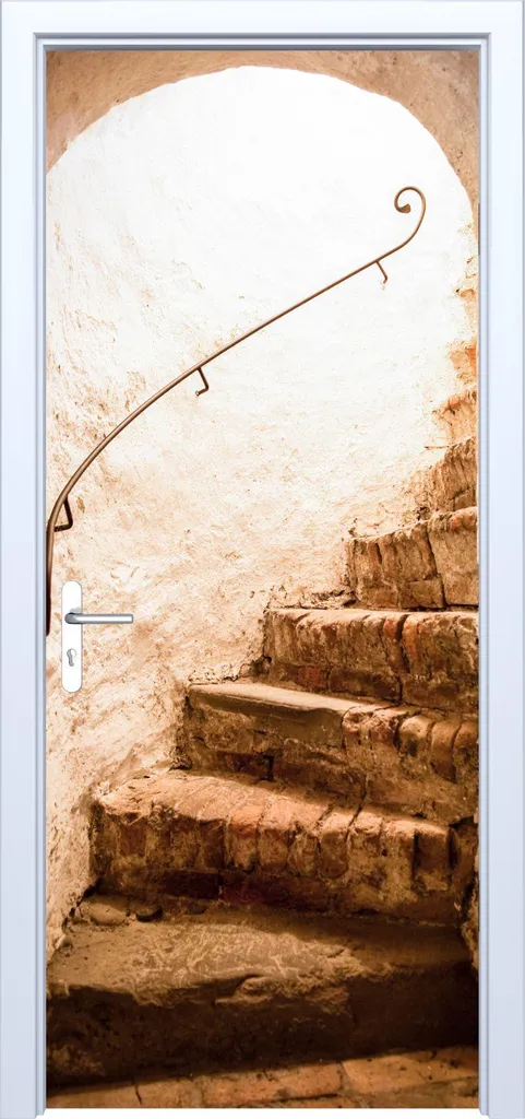 Adesivo per porta in tessuto, vecchia scala a chiocciola 734PD