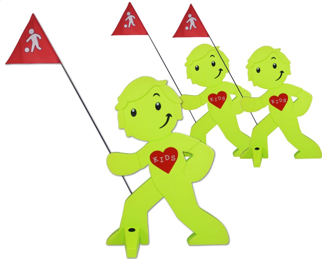 StreetBuddy - Warnfigur, Warnaufsteller, Warnschild Kindersicherheit Mehrfachset (Grün, 3er Pack)