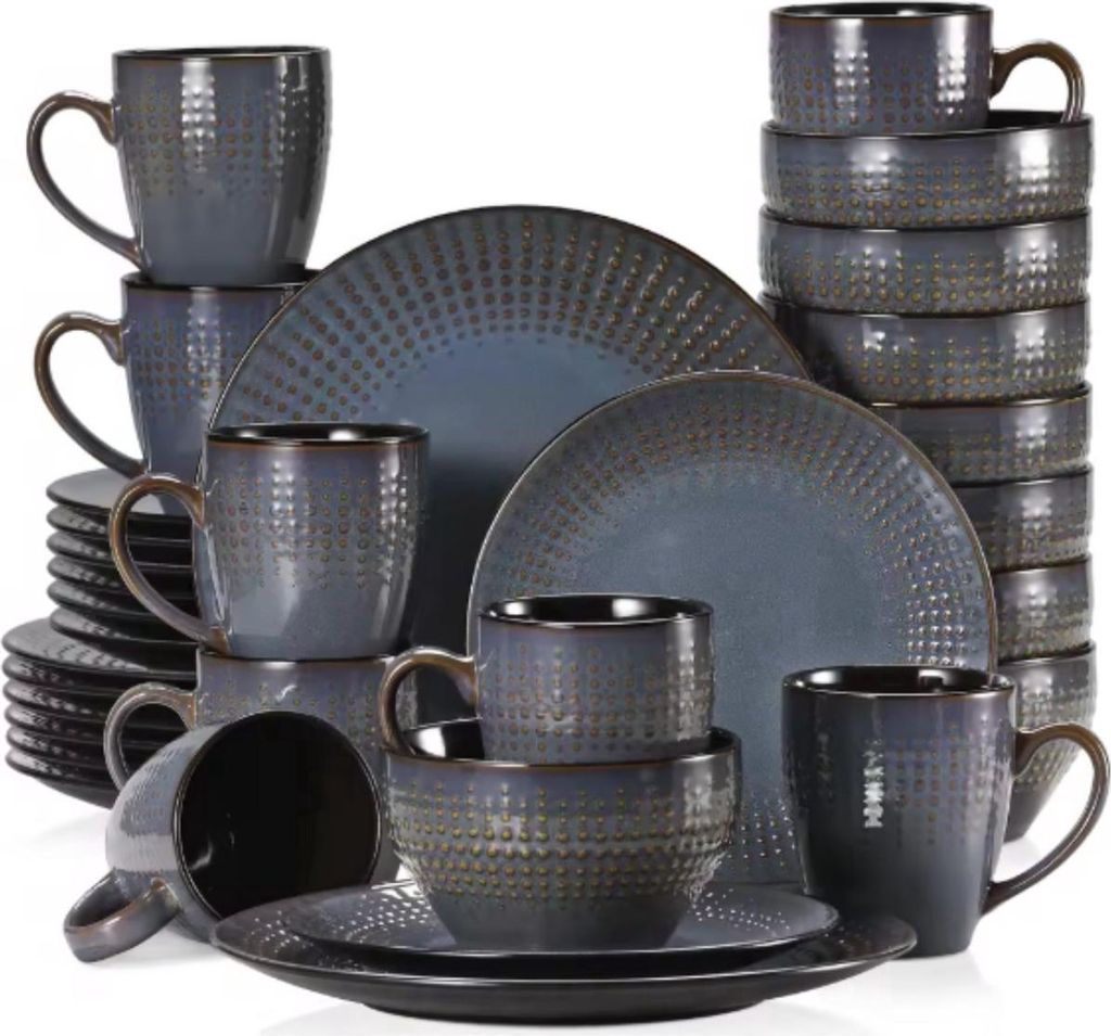 Grandioso Lucenzo Serviesset – 32-teilig – 6 Personen – Dunkelgrau – Tafelservices – Essteller – Tiefe Teller – Frühstücksteller ...
