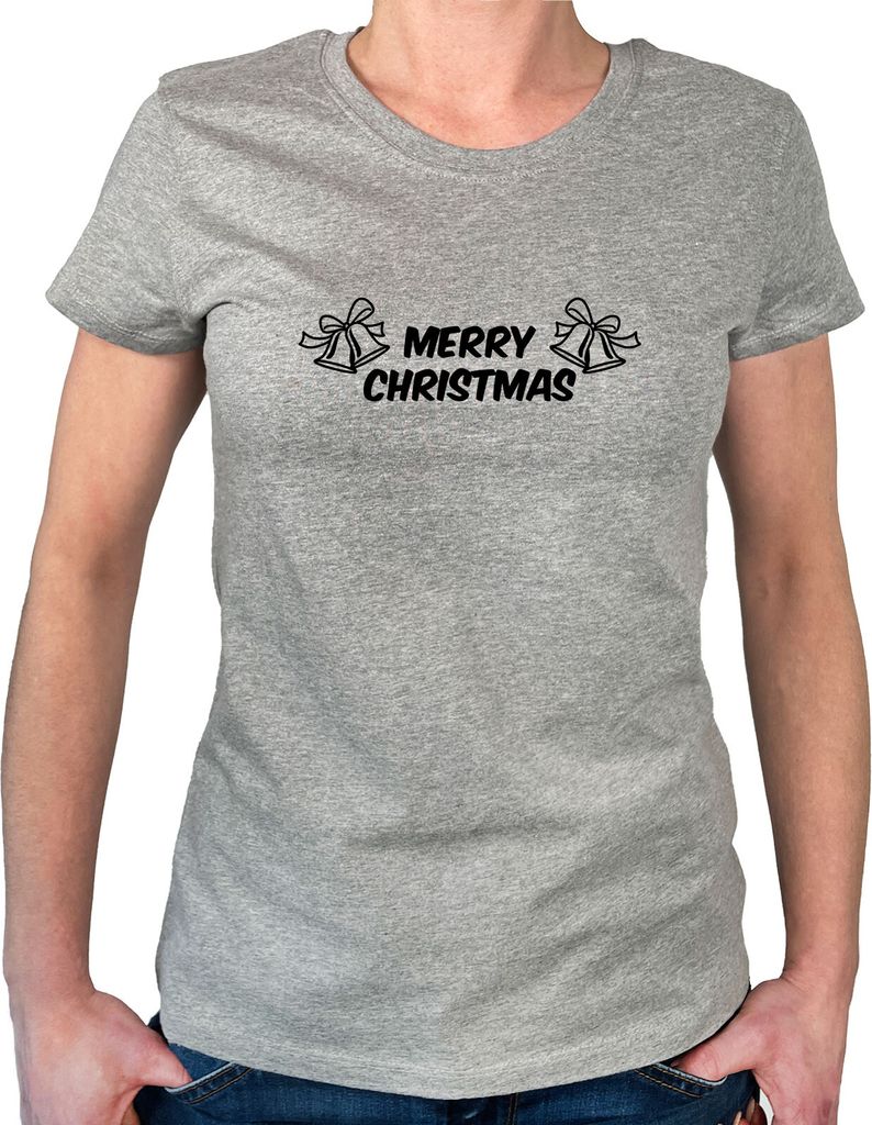 Huuraa Damen T-Shirt Merry Christmas Glocken XL Sport Grey Bio Baumwolle Fairtrade Damenshirt Geschenkidee