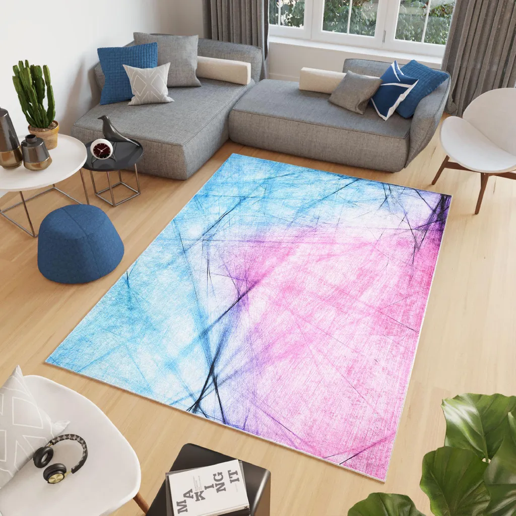 Tapis Design Rose et Bleu TOSCANA 120x170 cm Fibre Certifiée ÖKO-TEX
