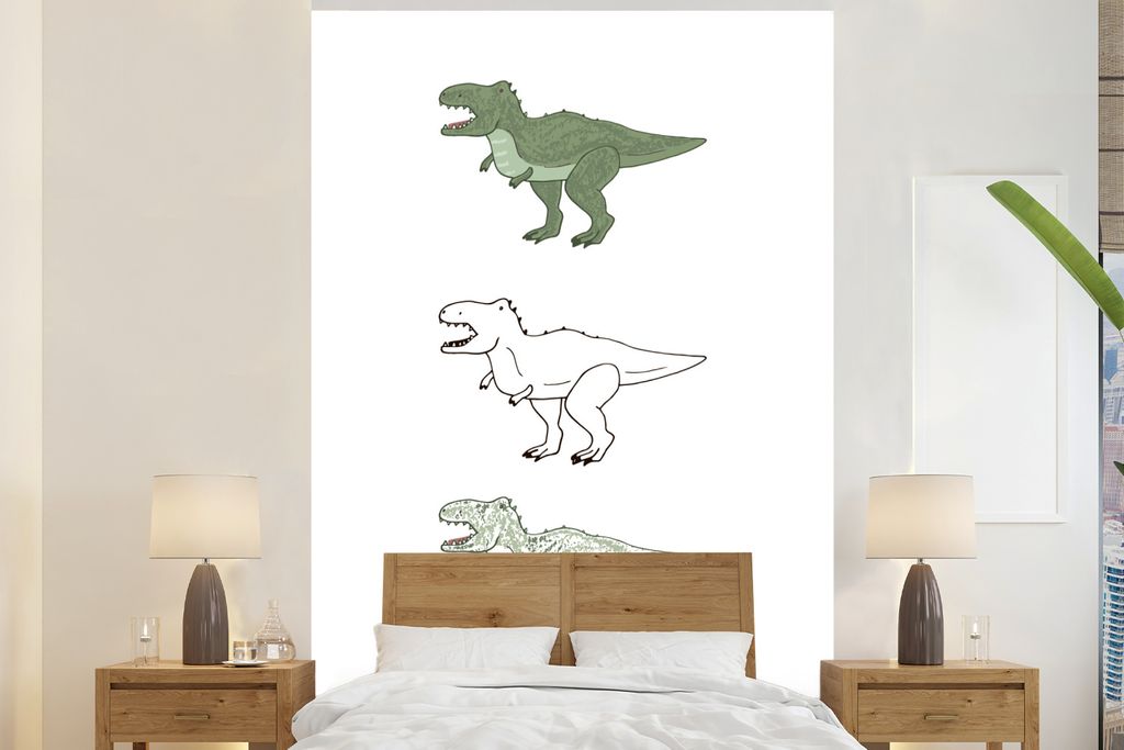 MuchoWow Fototapete für Wohnzimmer oder Schlafzimmer Wandtapete Vinyl Motivtapete Tyrannosaurus - Tapete Kinderzimmer - Dinosaurier - Kinder - K...