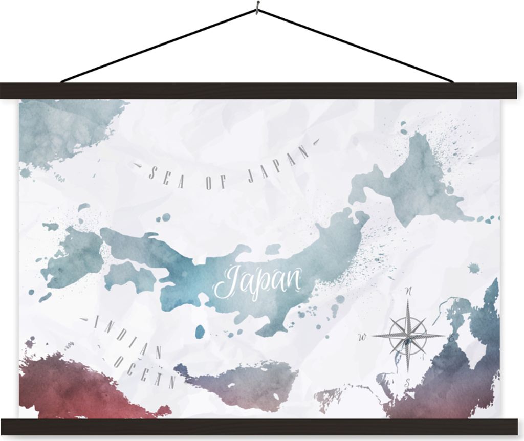 MuchoWow Textilposter Weltkarten - Japan - Silber 150x100 cm mit schwarzem Rahmen - Schlafzimmer