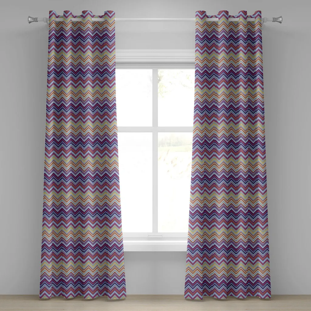 ABAKUHAUS Tenda con occhielli angolari, zig zag Da piccoli scioperi Strisce orizzontali In design moderno, Tende decorative a 2 pannelli, 280 cm x 245 cm, Viola Cachi Blu