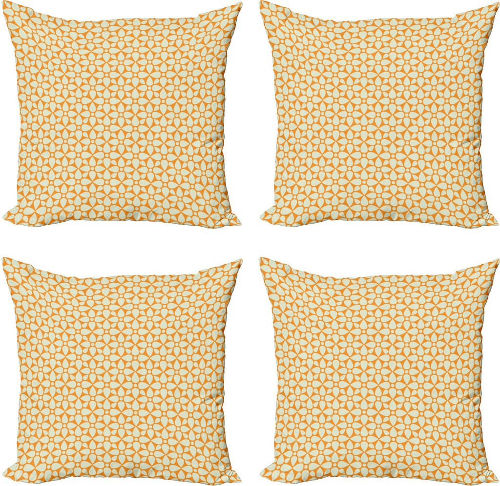 ABAKUHAUS Aster Kissenbezug Set (4 Stück), Abstrakte Weinlese-Blumen, Moderner Doppelseitiger Digitaldruck, 45 cm x 45 cm, Creme Marigold