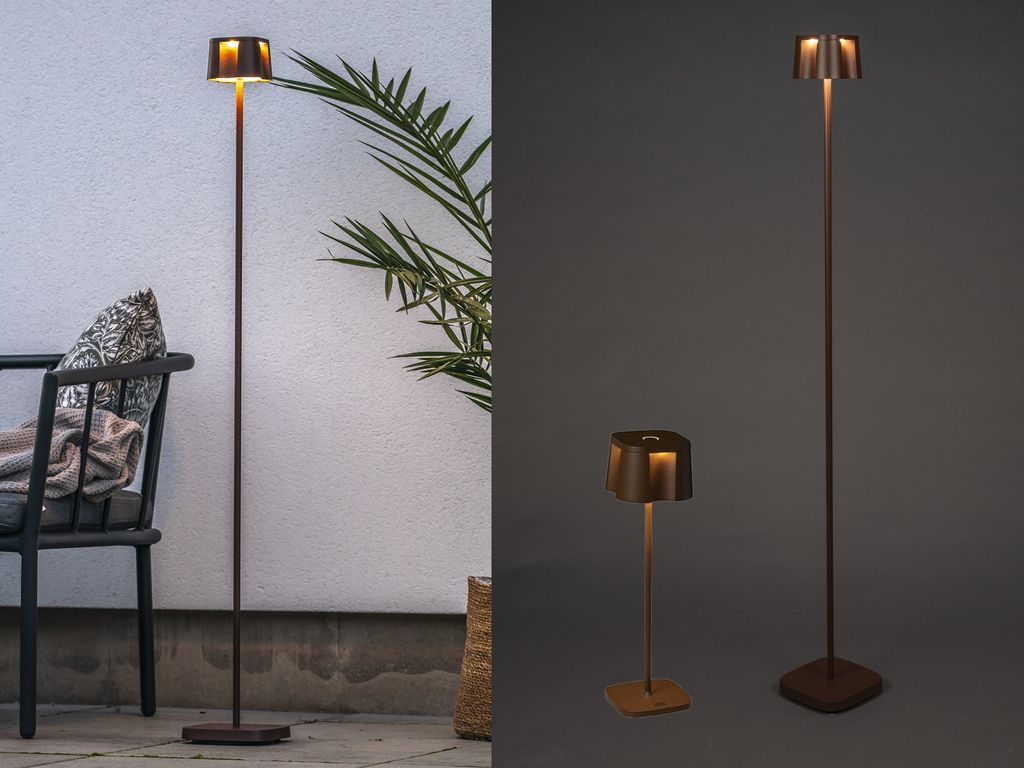 SET Kleine Akku Stehlampe 120cm & Tischleuchte 36cm für Outdoor kabellos Rost
