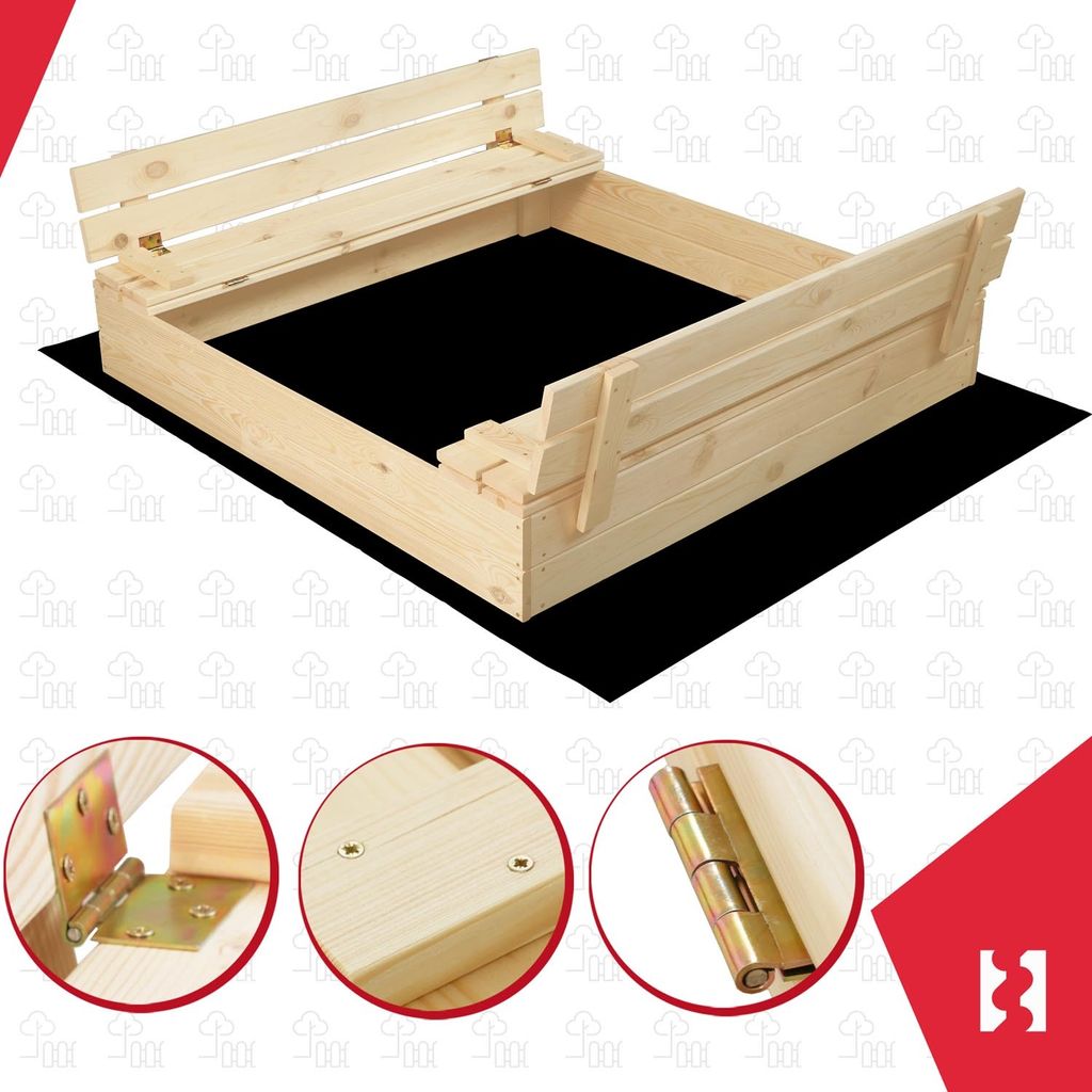 Bac à Sable En Bois Avec 2 Bancs Et Couvercle Rabattable – 98 X 98 X 22 Cm – Certifié FSC
