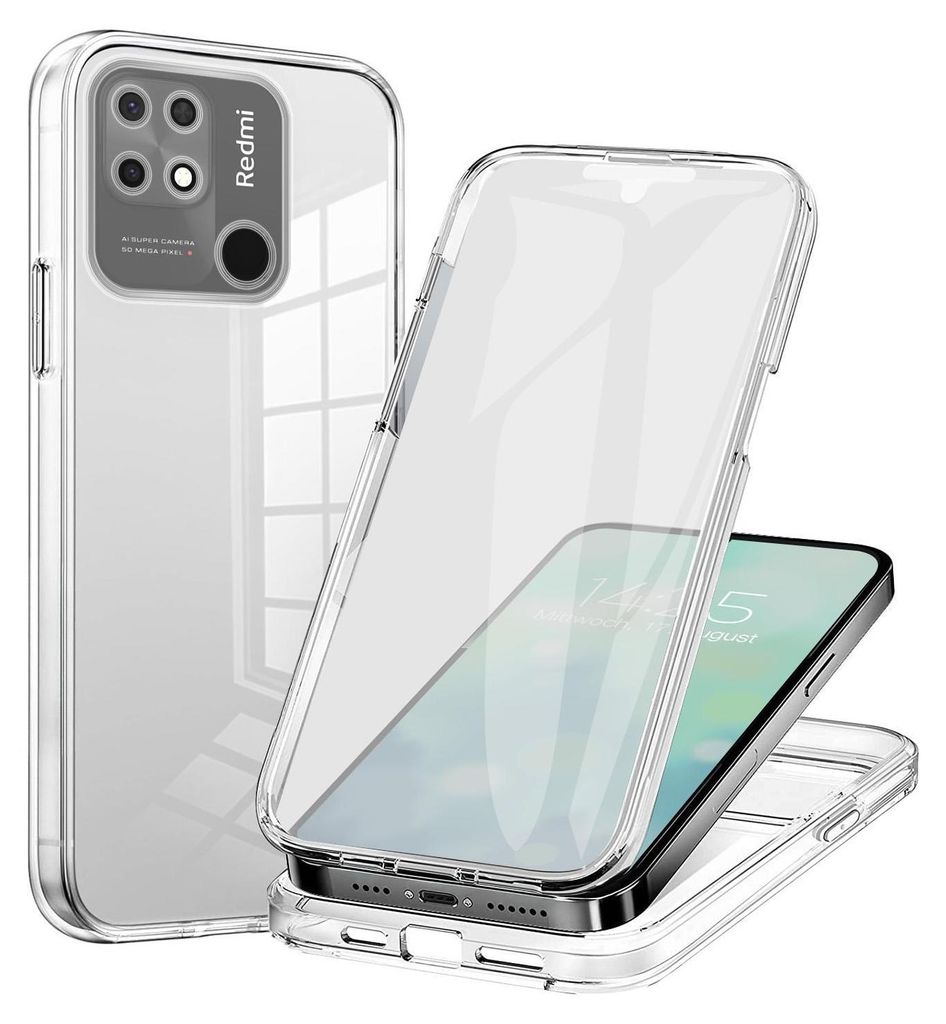 Two clear phone cases are shown, one encasing a smartphone, and another next to it.