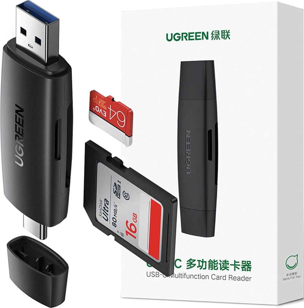 Ugreen SD/micro SD card reader adapter (USB-A/USB-C) black Immagine del prodotto 