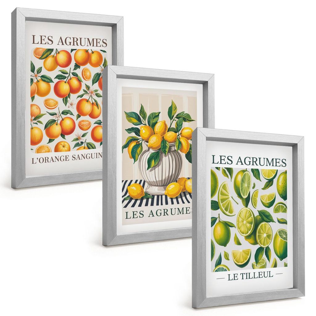 Bilder Set 3-teilig im silbergerahmten Rahmen – Wandbilder 3 Stück – gerahmte Poster für Wohnzimmer, Schlafzimmer und Flur – 20x30 cm – Z...