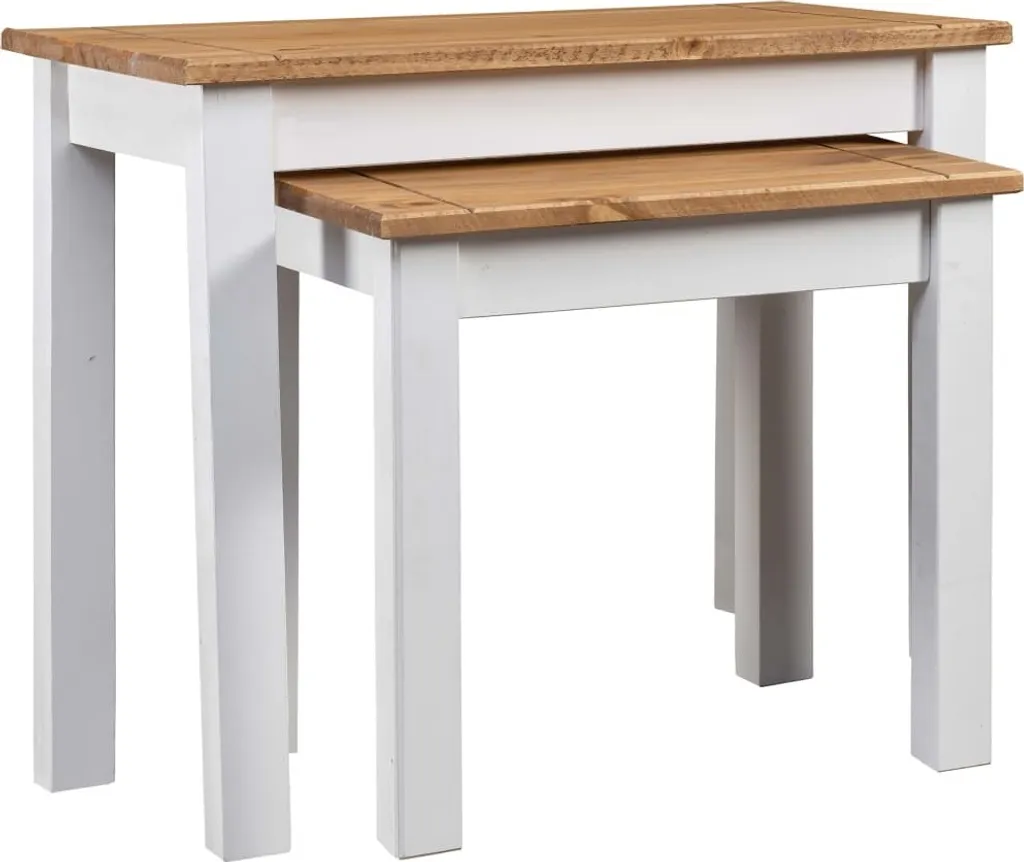 The Living Store Set 2 Tavolini Bianco Legno Pino Massiccio - Prezzo Onesto