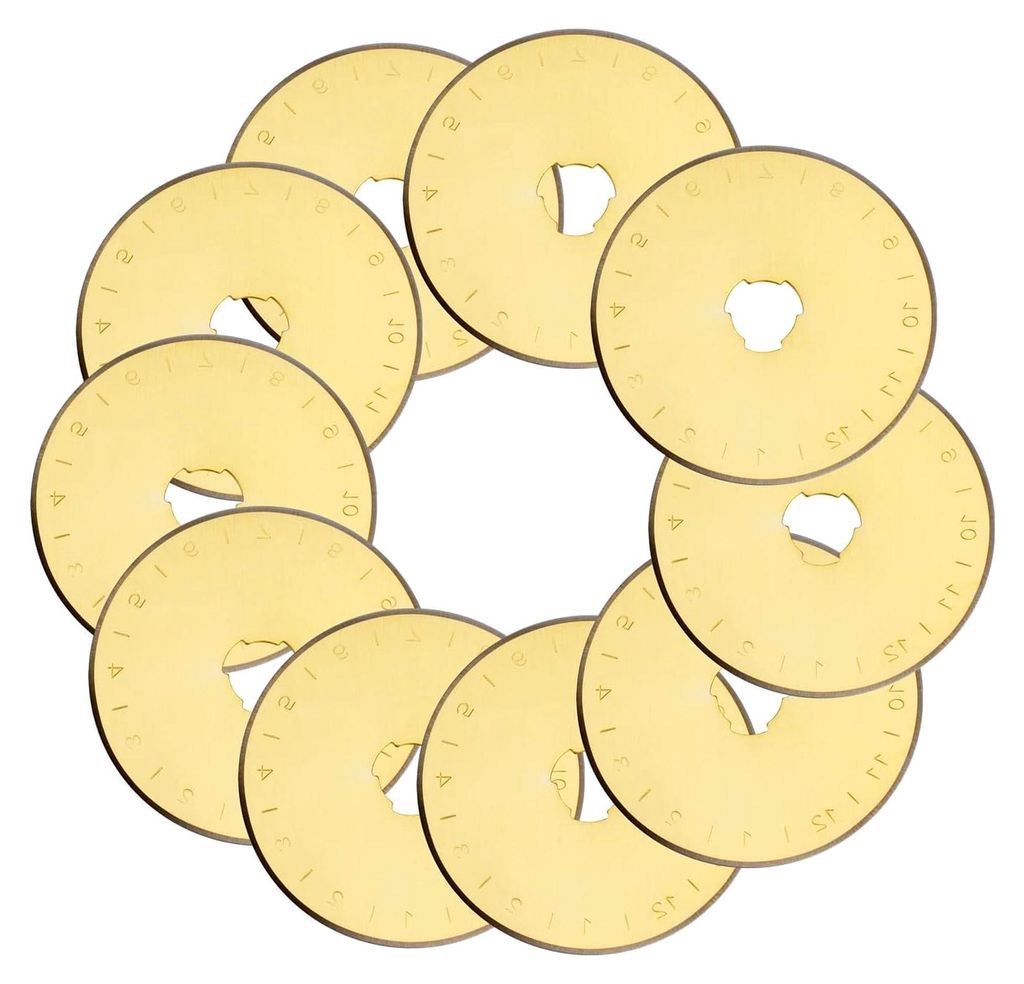 10 Stück Ersatzklingen für Rollschneider 45mm mit Stahl-Titan-Beschichtung und Aufbewahrungskoffer für Quilten, Papier, Stoff, Scrapbooking und ...