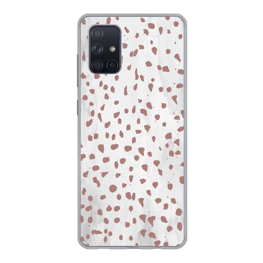 MuchoWow Handyhülle Schutzhülle Hülle für Samsung Galaxy A51 Polka dots - Braun - Weiß Silikon Softcase Handy Hülle - Schutzabdeckung