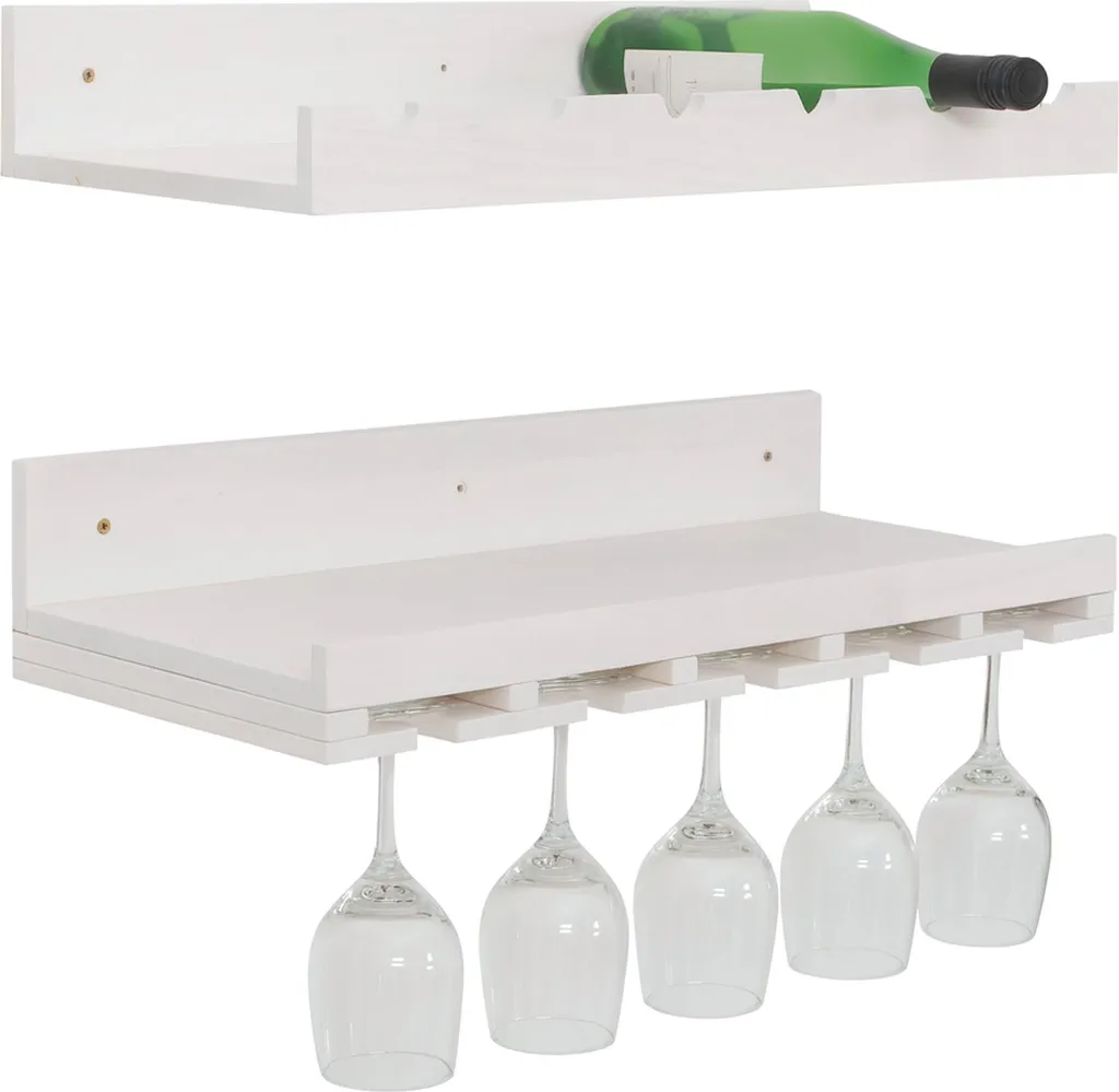 Lot de 2 Casiers à Vin HWC-P22 Mural Blanc pour 6 Bouteilles et 15 Verres