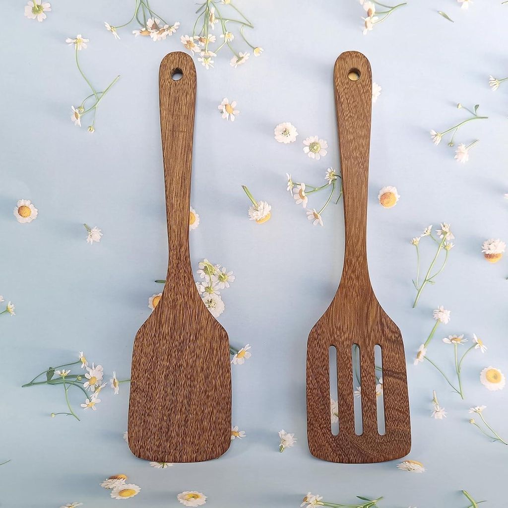 2 Stück Holzspatel - Holzschaufeln zum Kochen - Geeignet für Pfannen-Küchenutensilien und Wok