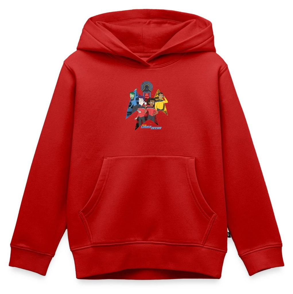 Spreadshirt Star Trek Lower Decks Crew Gruppenbild Kinder Premium Hoodie, 146/152 (10 Jahre), Rot