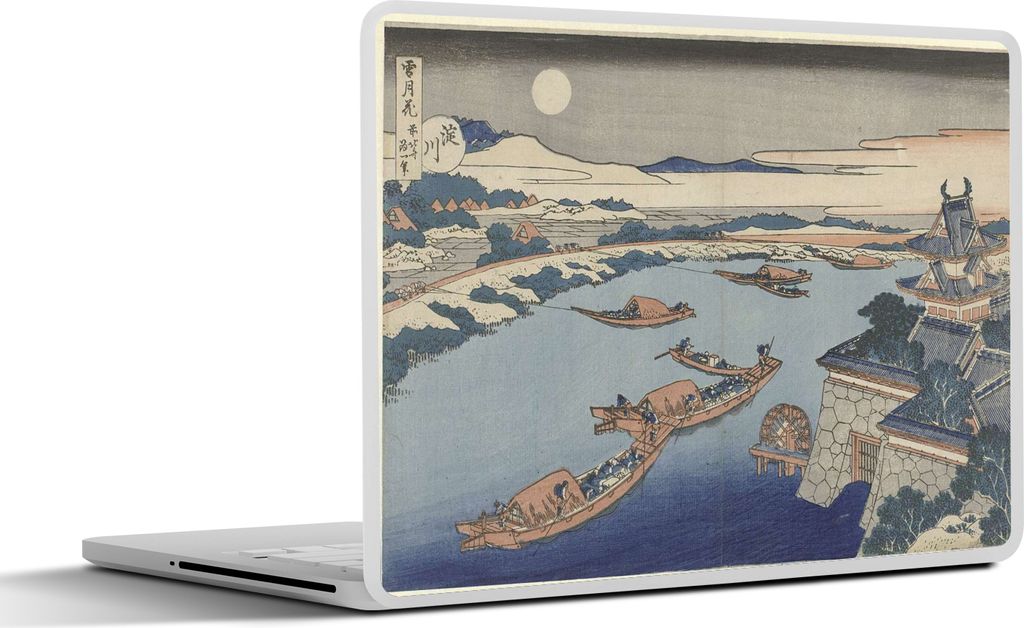MuchoWow Laptop Aufkleber Sticker Cover Der Fluss Yodo im Mondlicht - Gemälde von Katsushika Hokusai 36.5x27.5 cm - Laptop-Sticker