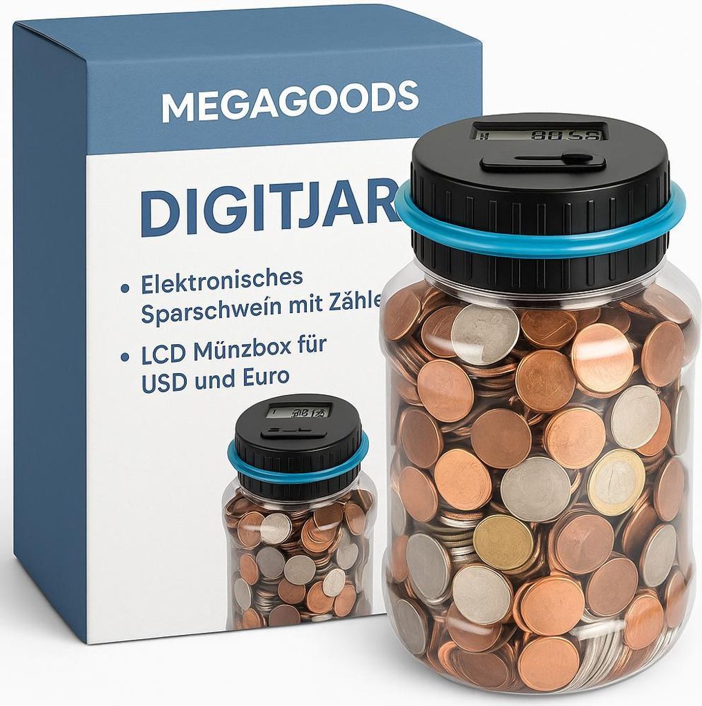Elektronisches Sparschwein mit Zähler LCD Münzbox für USD & Euro DE.