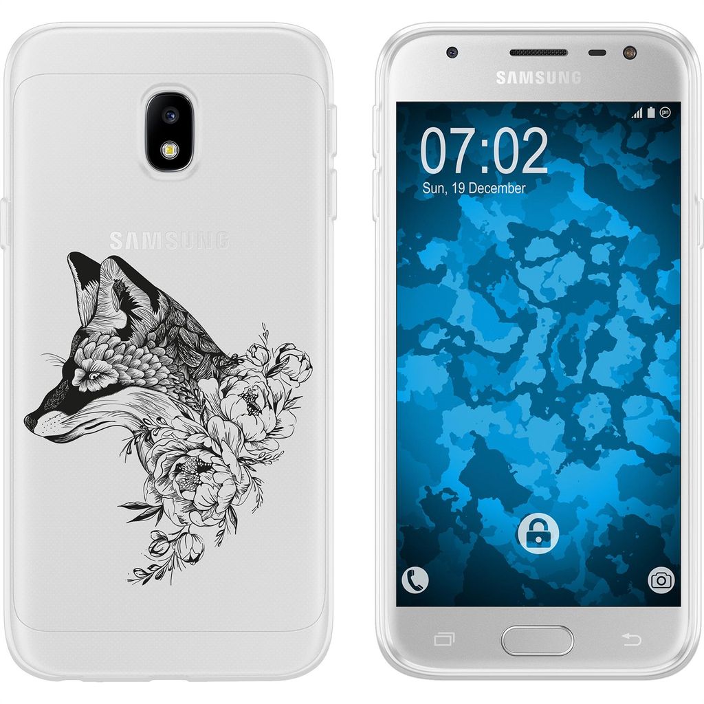 PhoneNatic Case kompatibel mit Samsung Galaxy J3 2017 Silikon-Hülle Floral Fuchs M1-1