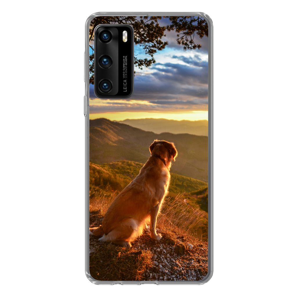 MuchoWow Handyhülle Schutzhülle Hülle für Huawei P40 Ein Golden Retriever beobachtet den Sonnenuntergang Silikon Softcase Handy Hülle - Hand...