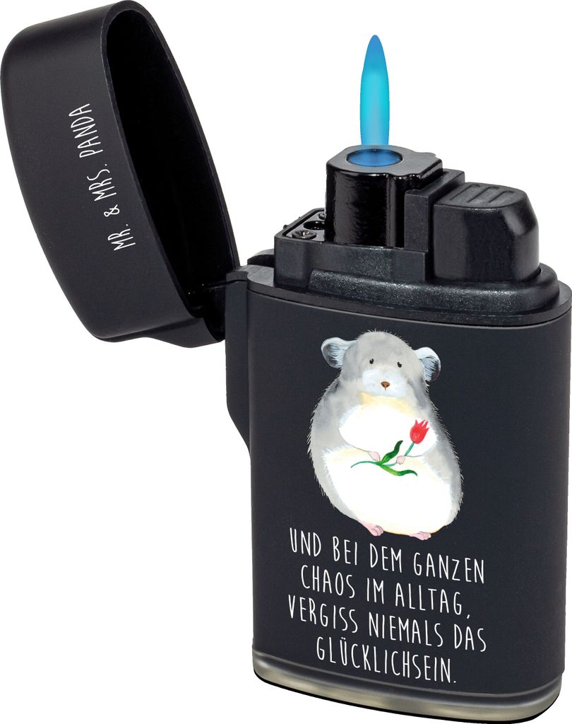 Mr. & Mrs. Panda Feuerzeug Chinchilla Blume - Schwarz - Geschenk, Liebeskummer, sturmfeuerzeug, gas anzünder, Büro, Chaos, zigarettenanzünder, L...