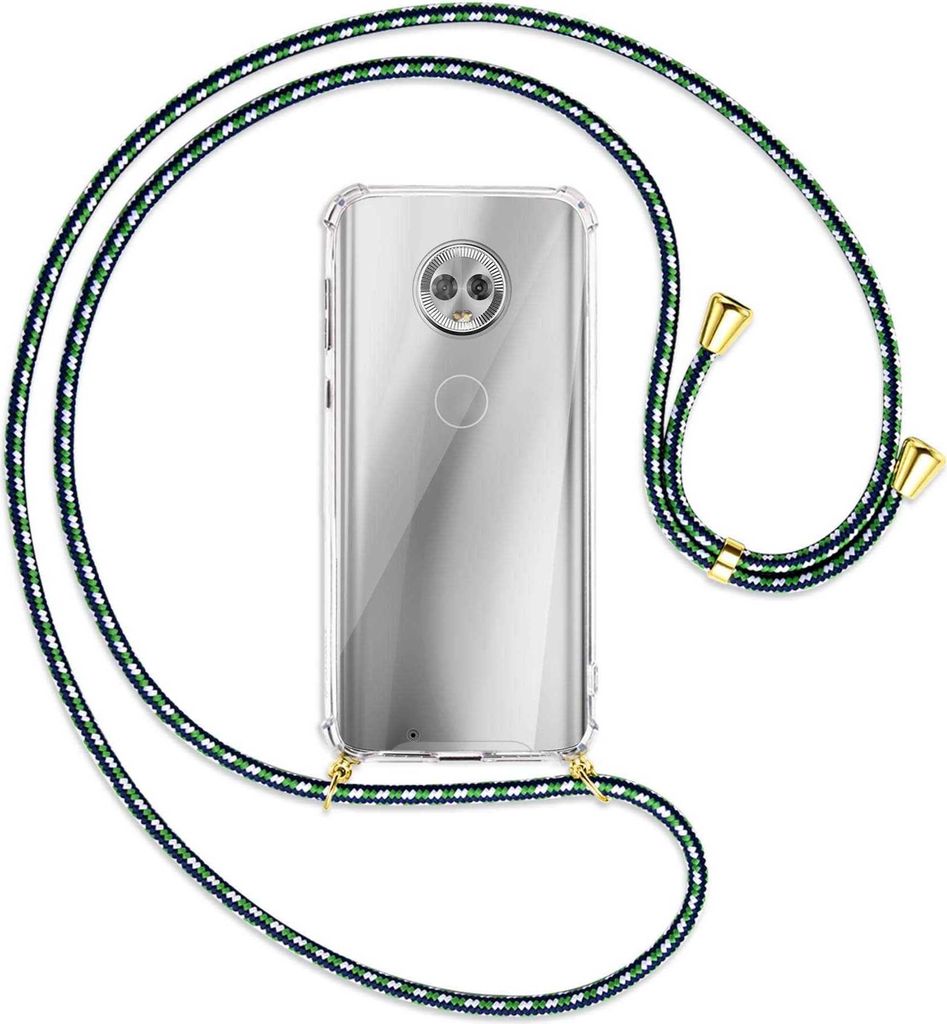 Handykette Backcover-Schutzhülle mit Band (Metall goldfarben) für Motorola Moto G6 - grün/blau/weiß