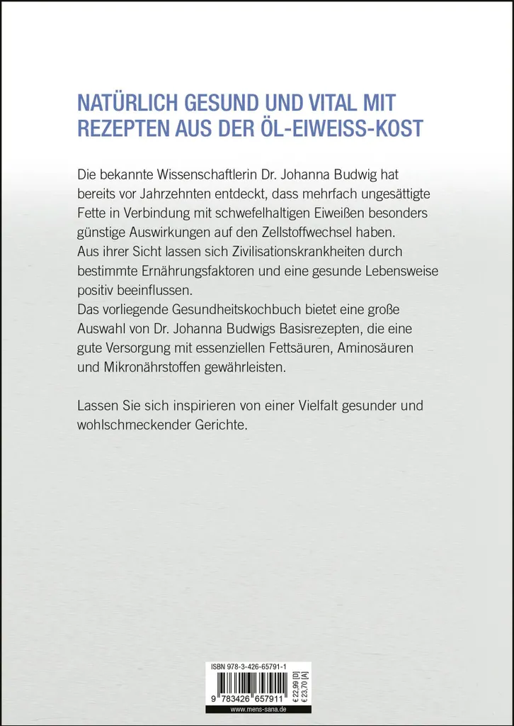 Livre de cuisine Öl-Eiweiß-Kost : Recettes Santé Huile et Protéines 120g
