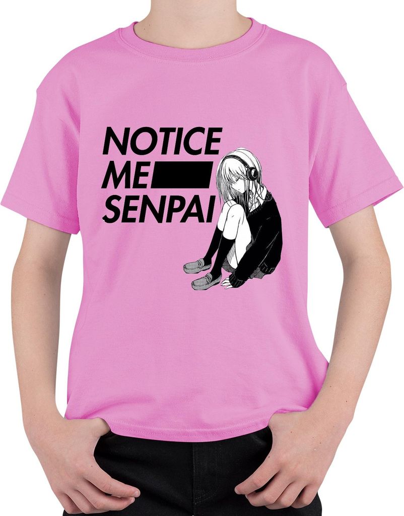 NOTICE ME SENPAI Anime Manga Mädchen Kopfhörer Kawaii Otaku Japan Uni Kinder T-Shirt, Pink, 104
