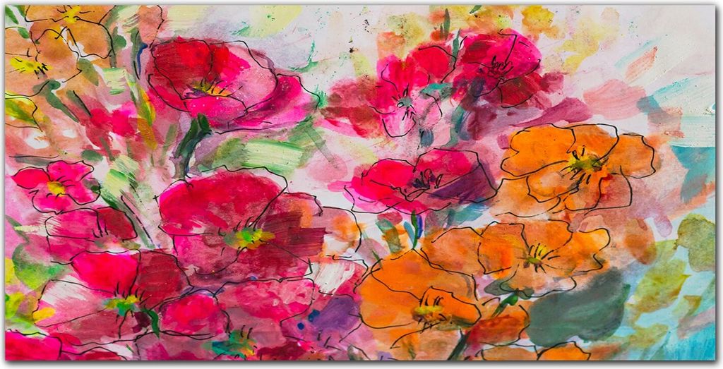 Coloray Bild aus Acryl 100 cm x 50 cm - Acrylblock mit Bild Gehärtetes Acryl Wohnzimmer Küche Dekoration Wanddekoration - Aquarellblumen