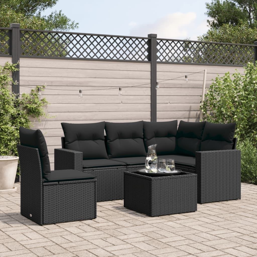 Maison Exclusive - 6-tlg. Garten-Sofagarnitur mit Kissen Schwarz Poly Rattan