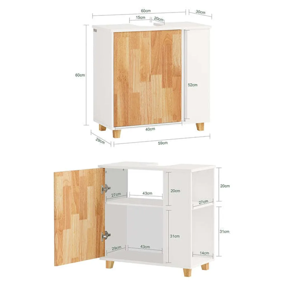 Cachez votre siphon avec ce meuble sous-vasque robuste 60x60cm Rootz