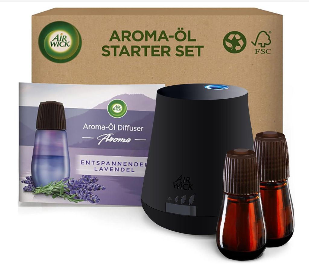 Air Wick Aroma-Öl Starter Set, Diffuser mit ätherischen Ölen, Lavendel, 2 x 20 ml