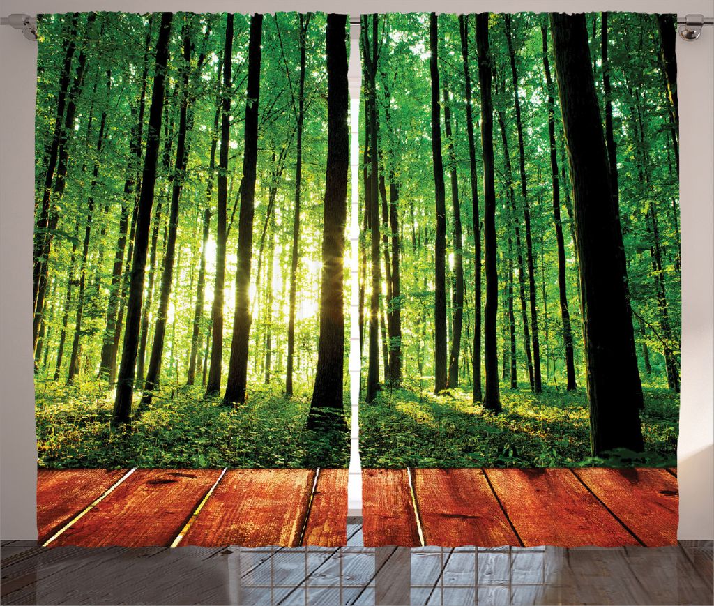 ABAKUHAUS Natur Rustikaler Gardine, Sonnenlicht Wald Bäume, Schlafzimmer Kräuselband Vorhang mit Schlaufen und Haken, 280 x 225 cm,