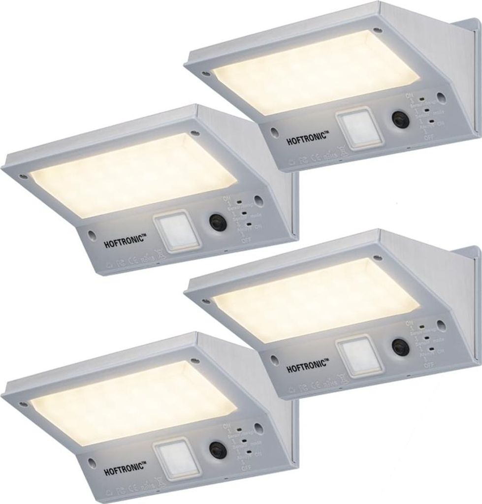 hoftronic LED Solar Wandleuchte 2W 21 LEDs 3000K IP65 Grau Sensor 4er Set