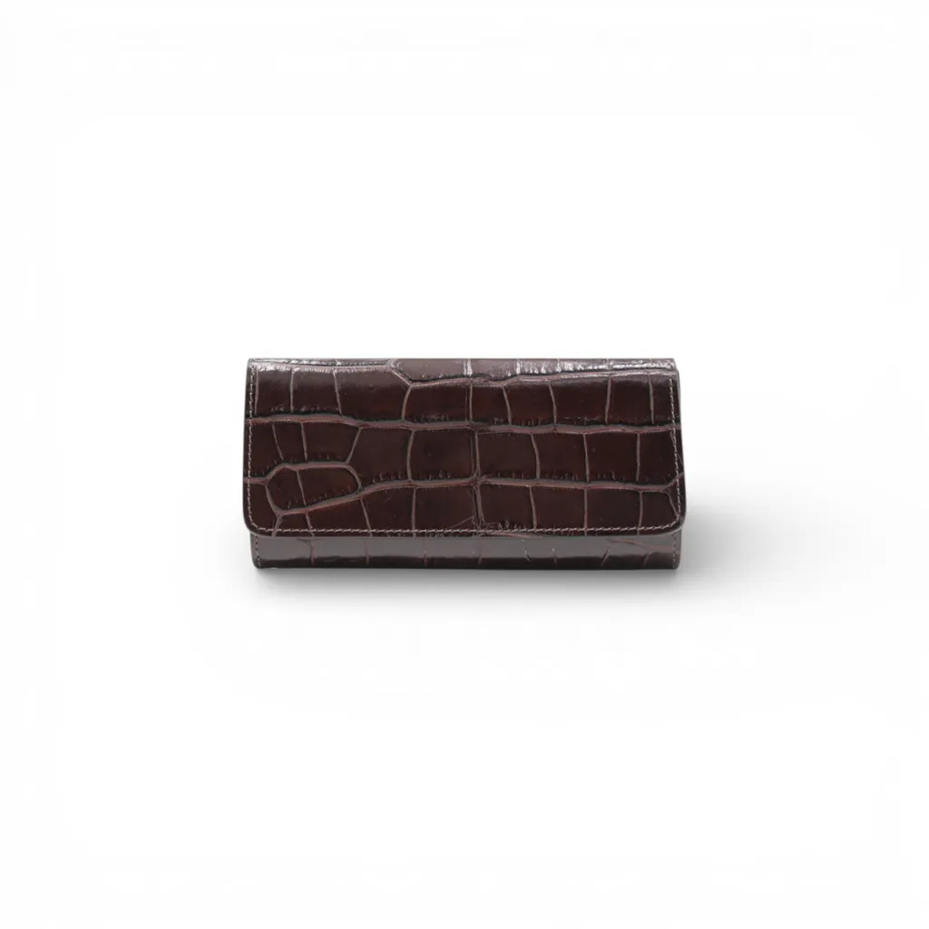 Portefeuille en Cuir Croco Marron avec Rangement Cartes Cheval Firenze