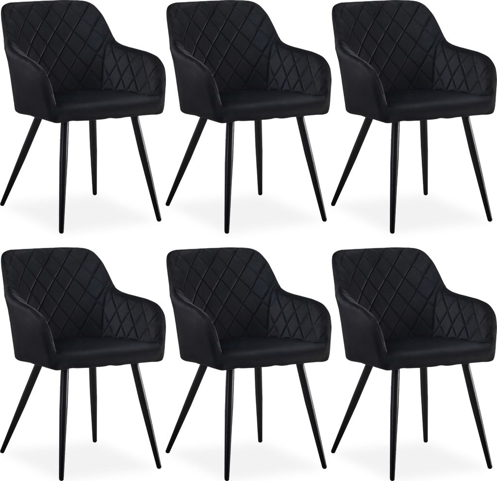 CLIPOP Esszimmerstühle, 6er Set Küchenstühle aus Samt, Polsterstühle mit Rückenlehne, Schwarz