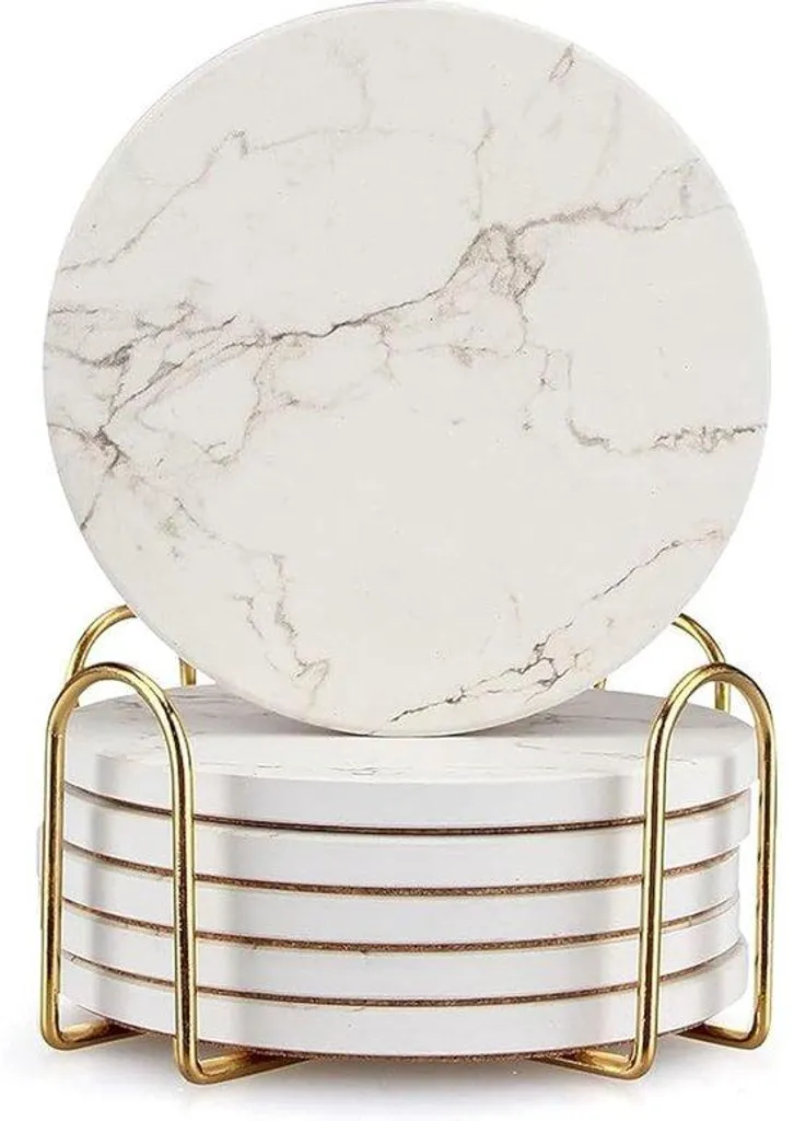 Set de 6 dessous de verre absorbants en marbre blanc pour décoration